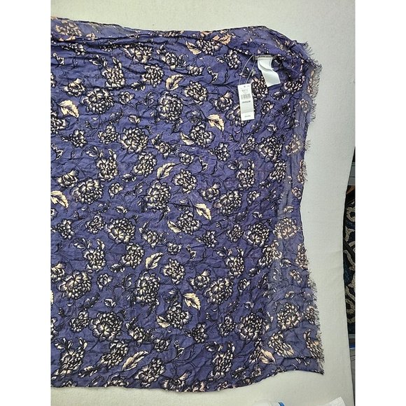 NEW Banana Republic Factory Women OS Long Rectangle Scarf Navy Floral Fringe - Picture 9 of 9